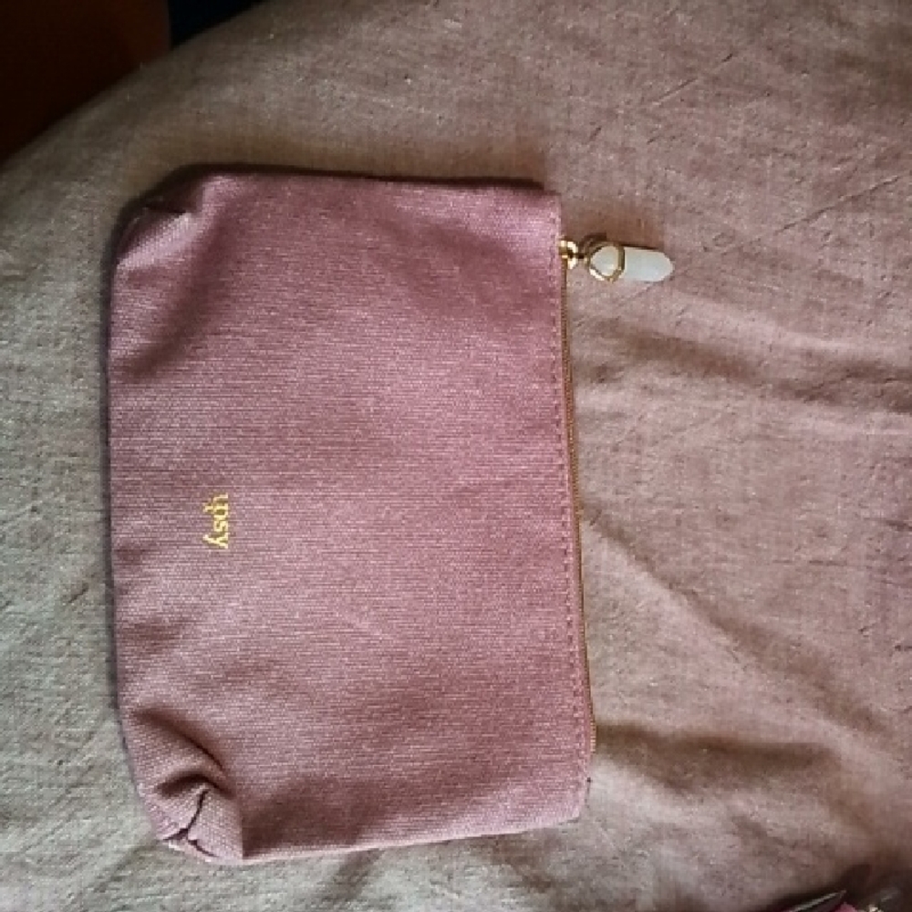 ipsy Dusty Rose Satin Makeup Pouch with Gold Accent